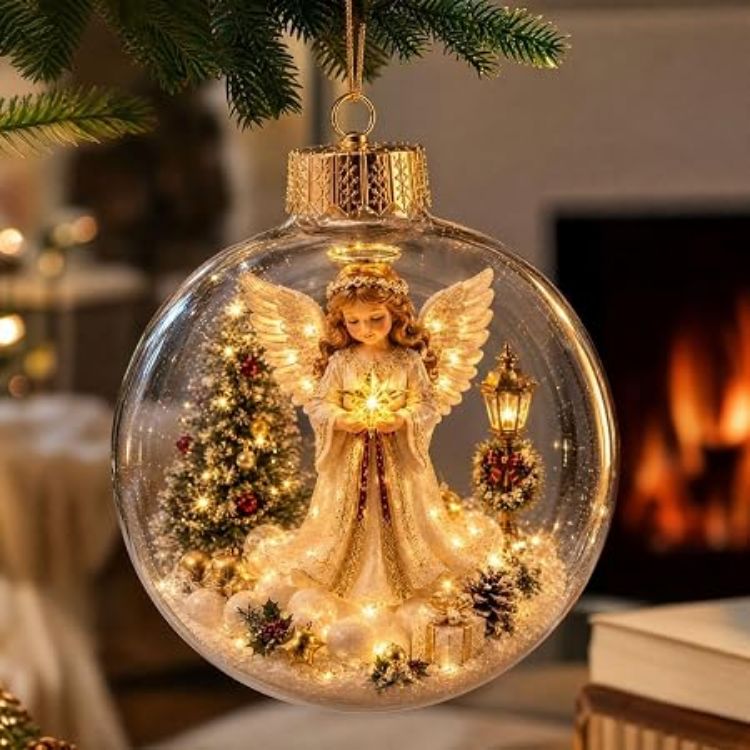 Picture of 3D Glowing Christmas Story Ornament, Miniature Xmas Scene in Clear Acrylic Ball with Warm Led Light, Festive Keepsake Gift for Home Xmas Party Decoration
