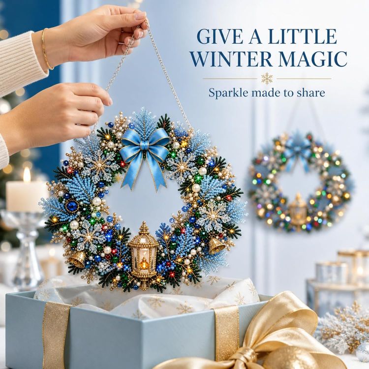 Picture of Christmas Pearl Diamond Art Hanging Ornament Kit with Colored Lights Lighted Christmas Pearl Diamond Arts Window Sun Catchers, Santa Pearls Bead Painting Kit for Home Wall Christmas Tree Decor