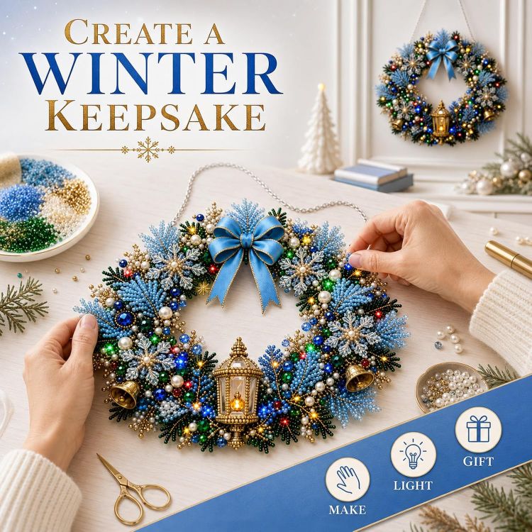 Picture of Christmas Pearl Diamond Art Hanging Ornament Kit with Colored Lights Lighted Christmas Pearl Diamond Arts Window Sun Catchers, Santa Pearls Bead Painting Kit for Home Wall Christmas Tree Decor