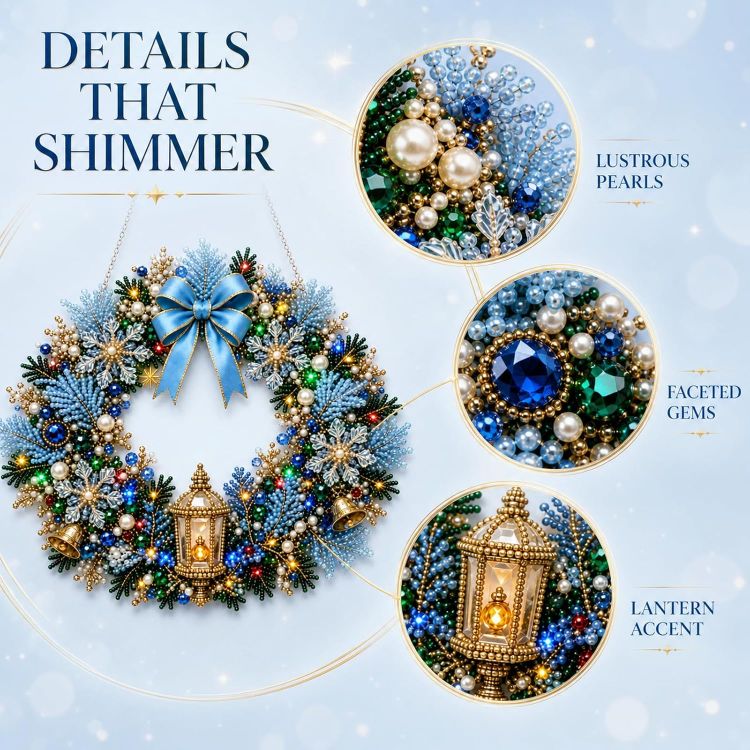 Picture of Christmas Pearl Diamond Art Hanging Ornament Kit with Colored Lights Lighted Christmas Pearl Diamond Arts Window Sun Catchers, Santa Pearls Bead Painting Kit for Home Wall Christmas Tree Decor