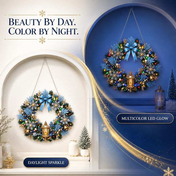 Picture of Christmas Pearl Diamond Art Hanging Ornament Kit with Colored Lights Lighted Christmas Pearl Diamond Arts Window Sun Catchers, Santa Pearls Bead Painting Kit for Home Wall Christmas Tree Decor