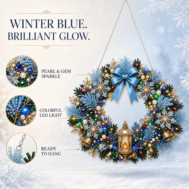 Picture of Christmas Pearl Diamond Art Hanging Ornament Kit with Colored Lights Lighted Christmas Pearl Diamond Arts Window Sun Catchers, Santa Pearls Bead Painting Kit for Home Wall Christmas Tree Decor