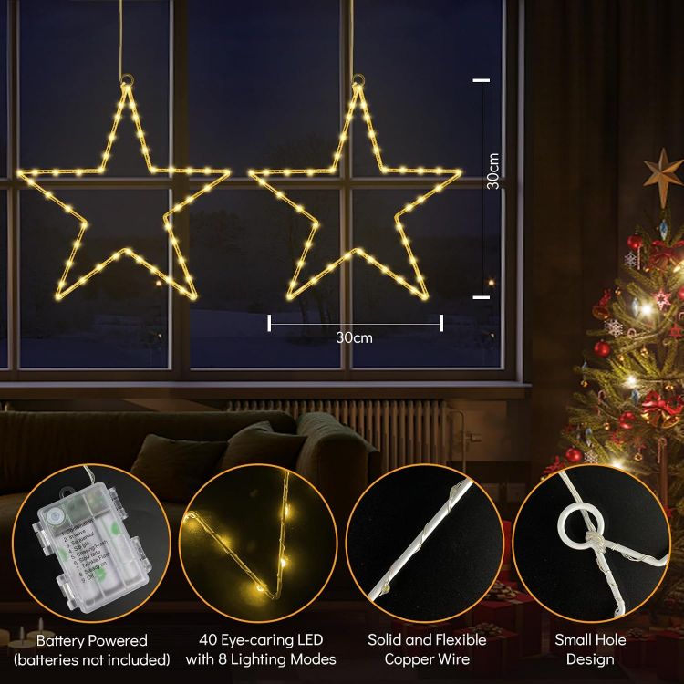 Picture of Christmas Window Lights 3 Packs Battery Operated Star Christmas Lights with 8 Modes & Remote 45 LED Window Warm Light for Party Indoor Outdoor Window Xmas Decoration