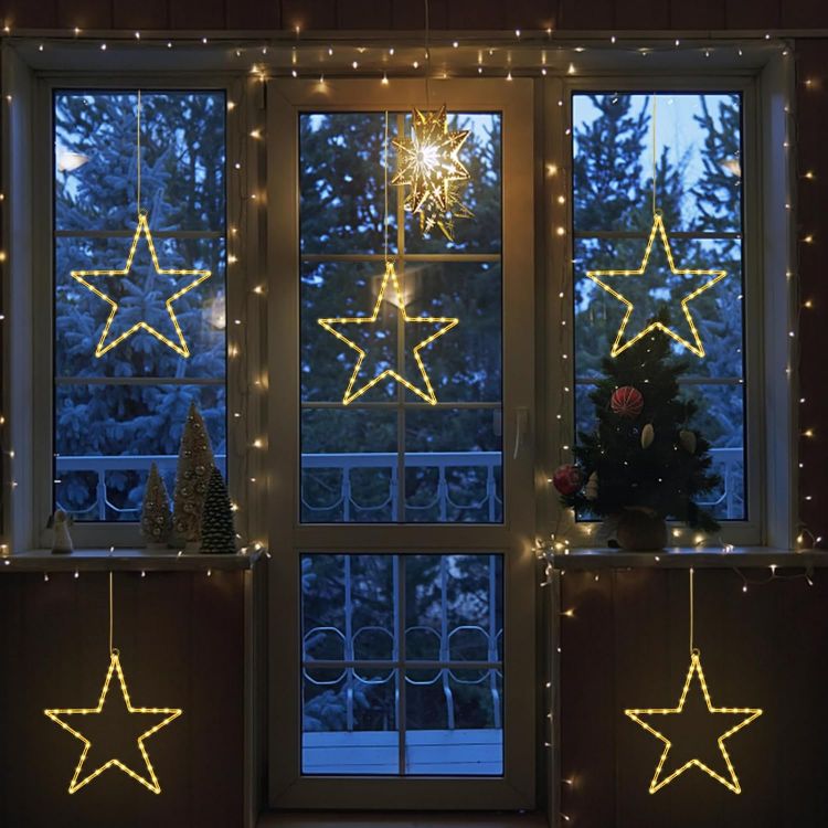 Picture of Christmas Window Lights 3 Packs Battery Operated Star Christmas Lights with 8 Modes & Remote 45 LED Window Warm Light for Party Indoor Outdoor Window Xmas Decoration