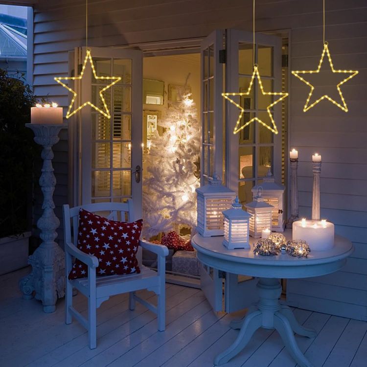 Picture of Christmas Window Lights 3 Packs Battery Operated Star Christmas Lights with 8 Modes & Remote 45 LED Window Warm Light for Party Indoor Outdoor Window Xmas Decoration