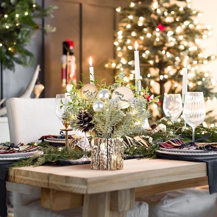 Picture of Mini Christmas Tree with Warm-White LED Lights, Artificial Small Xmas Tree, Pre-lit Tabletop Christmas Trees for Christmas Decorations Table Top Small Christmas Tree with Lights(12 Inch)