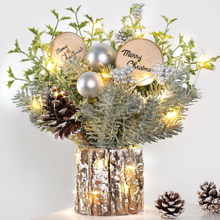 Picture of Mini Christmas Tree with Warm-White LED Lights, Artificial Small Xmas Tree, Pre-lit Tabletop Christmas Trees for Christmas Decorations Table Top Small Christmas Tree with Lights(12 Inch)