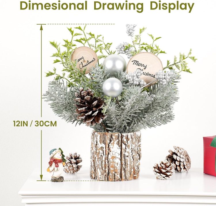 Picture of Mini Christmas Tree with Warm-White LED Lights, Artificial Small Xmas Tree, Pre-lit Tabletop Christmas Trees for Christmas Decorations Table Top Small Christmas Tree with Lights(12 Inch)