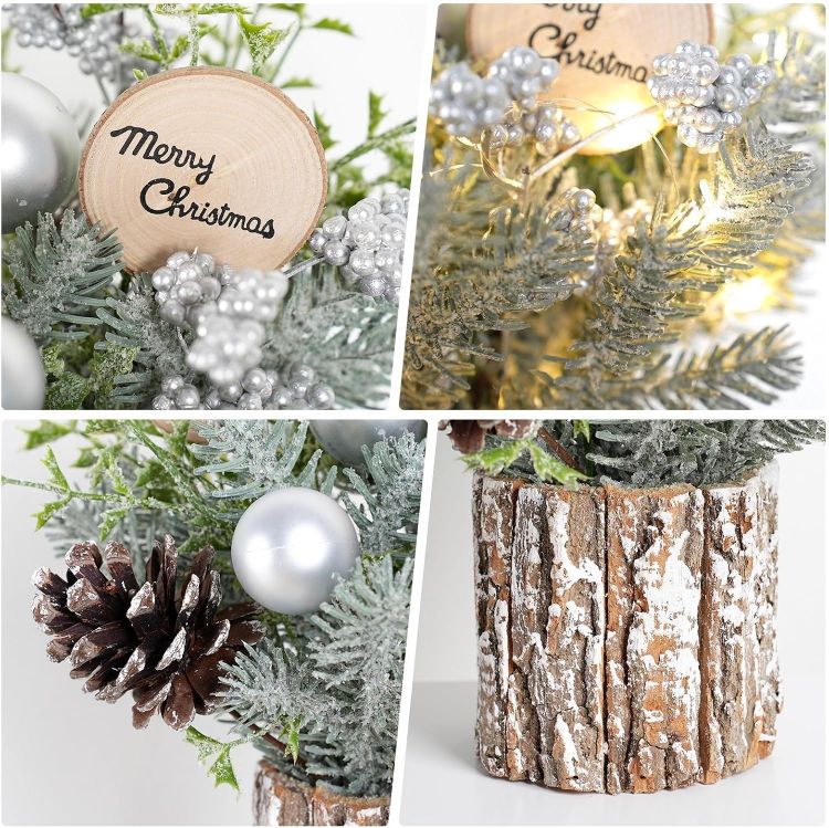 Picture of Mini Christmas Tree with Warm-White LED Lights, Artificial Small Xmas Tree, Pre-lit Tabletop Christmas Trees for Christmas Decorations Table Top Small Christmas Tree with Lights(12 Inch)