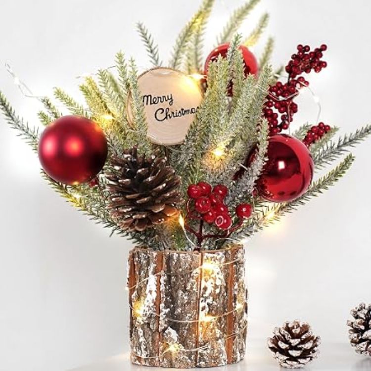 Picture of Mini Christmas Tree with Warm-White LED Lights, Artificial Small Xmas Tree, Pre-lit Tabletop Christmas Trees for Christmas Decorations Table Top Small Christmas Tree with Lights(12 Inch)