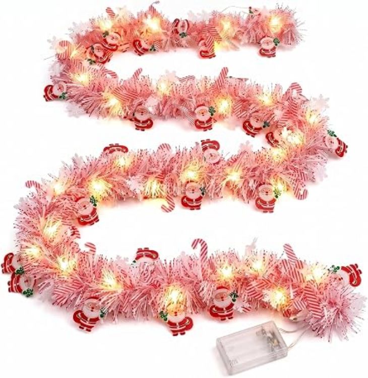 Picture of 5M/16FT Christmas Garland with Lights for Stairs Fireplace，C：5M PVC Garland​ with LED String Lights,Flexible Wire, Battery Powered​with flashing for Christmas Decorations​ Home Garden