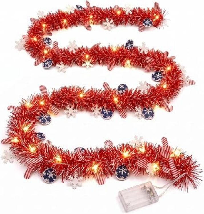 Picture of 5M/16FT Christmas Garland with Lights for Stairs Fireplace，C：5M PVC Garland​ with LED String Lights,Flexible Wire, Battery Powered​with flashing for Christmas Decorations​ Home Garden