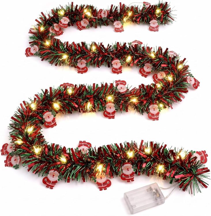 Picture of 5M/16FT Christmas Garland with Lights for Stairs Fireplace，C：5M PVC Garland​ with LED String Lights,Flexible Wire, Battery Powered​with flashing for Christmas Decorations​ Home Garden