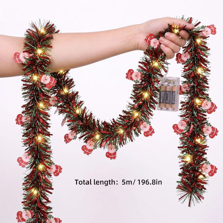 Picture of 5M/16FT Christmas Garland with Lights for Stairs Fireplace，C：5M PVC Garland​ with LED String Lights,Flexible Wire, Battery Powered​with flashing for Christmas Decorations​ Home Garden