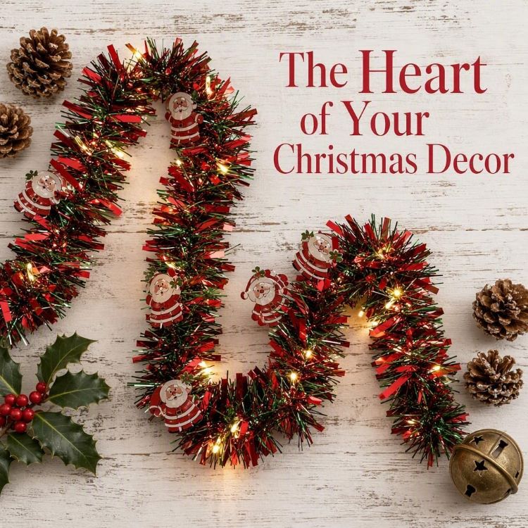 Picture of 5M/16FT Christmas Garland with Lights for Stairs Fireplace，C：5M PVC Garland​ with LED String Lights,Flexible Wire, Battery Powered​with flashing for Christmas Decorations​ Home Garden