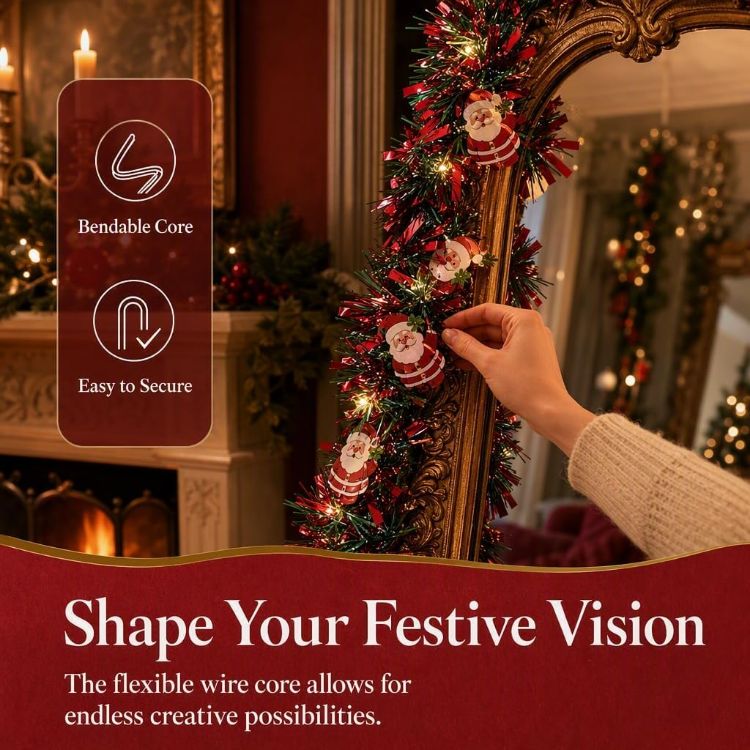 Picture of 5M/16FT Christmas Garland with Lights for Stairs Fireplace，C：5M PVC Garland​ with LED String Lights,Flexible Wire, Battery Powered​with flashing for Christmas Decorations​ Home Garden