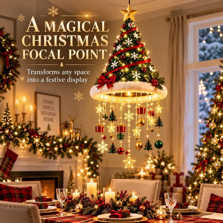 Picture of Lighted Santa Hat Hanging Chandelier,Hanging Christmas Ornaments Glowing Santa Hat Hanging Chandelier, 3 Styles Warm LED Christmas String LightIndoor Outdoor Hanging Holiday Lighting Decor