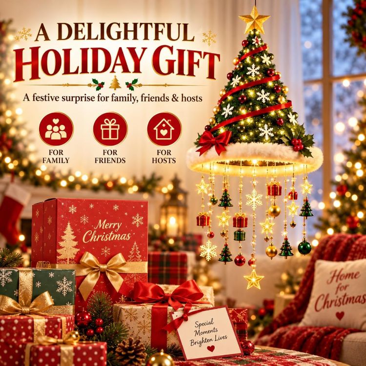 Picture of Lighted Santa Hat Hanging Chandelier,Hanging Christmas Ornaments Glowing Santa Hat Hanging Chandelier, 3 Styles Warm LED Christmas String LightIndoor Outdoor Hanging Holiday Lighting Decor