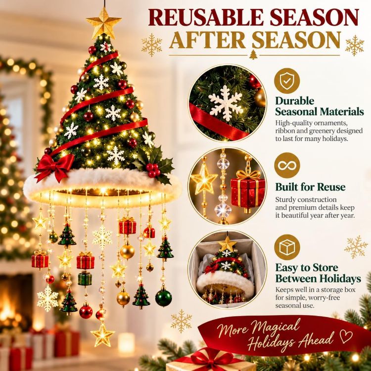Picture of Lighted Santa Hat Hanging Chandelier,Hanging Christmas Ornaments Glowing Santa Hat Hanging Chandelier, 3 Styles Warm LED Christmas String LightIndoor Outdoor Hanging Holiday Lighting Decor