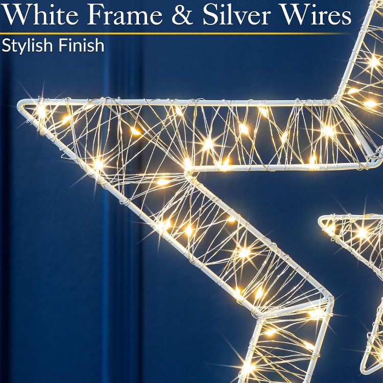 Picture of Christow Double Star Christmas Light, Warm White LEDs, 50cm Window & Wall Decoration, 110 Warm White Micro LEDs, Double Star Design, Battery Powered with Timer, Indoor & Outdoor Use