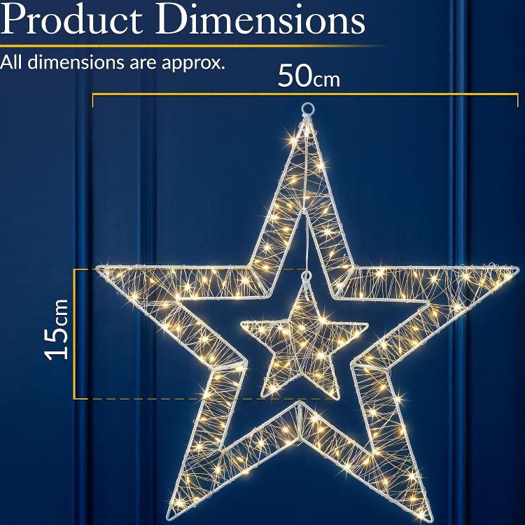 Picture of Christow Double Star Christmas Light, Warm White LEDs, 50cm Window & Wall Decoration, 110 Warm White Micro LEDs, Double Star Design, Battery Powered with Timer, Indoor & Outdoor Use