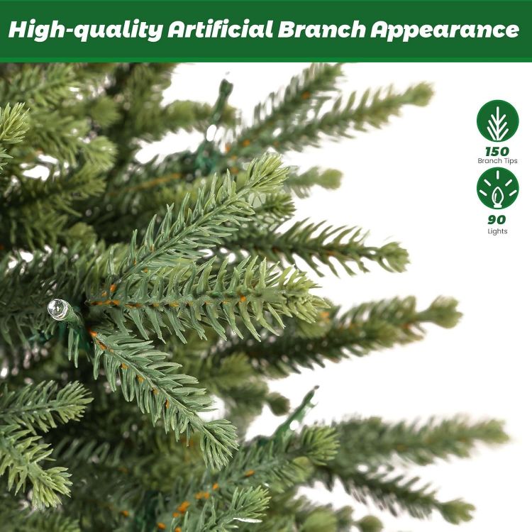 Picture of 3ft PE Pre-Lit Artificial Christmas Tree with Multi-Color lights Natural Bushy PE Branch Tips, 90 Premium LED Lights, 17 Lighting Modes, Perfect for Indoor Christmas Decorations