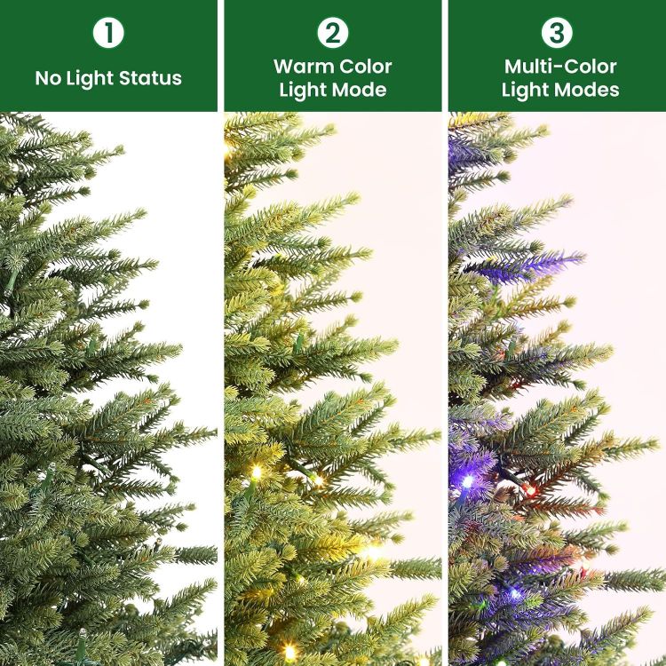 Picture of 3ft PE Pre-Lit Artificial Christmas Tree with Multi-Color lights Natural Bushy PE Branch Tips, 90 Premium LED Lights, 17 Lighting Modes, Perfect for Indoor Christmas Decorations