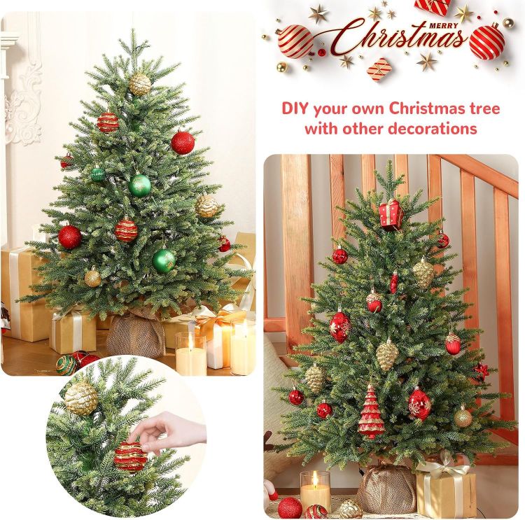 Picture of 3ft PE Pre-Lit Artificial Christmas Tree with Multi-Color lights Natural Bushy PE Branch Tips, 90 Premium LED Lights, 17 Lighting Modes, Perfect for Indoor Christmas Decorations