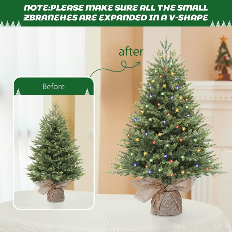Picture of 3ft PE Pre-Lit Artificial Christmas Tree with Multi-Color lights Natural Bushy PE Branch Tips, 90 Premium LED Lights, 17 Lighting Modes, Perfect for Indoor Christmas Decorations