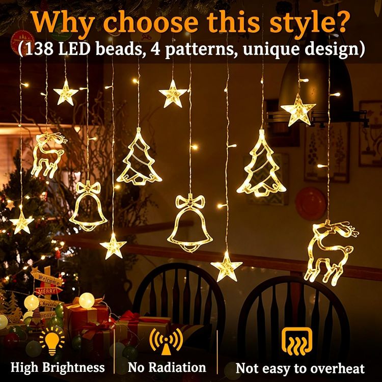 Picture of Fairy Lights with Christmas Pattern 8 Modes 138 LED 1 Pack Indoor Outdoor Christmas Lighting for Home Party