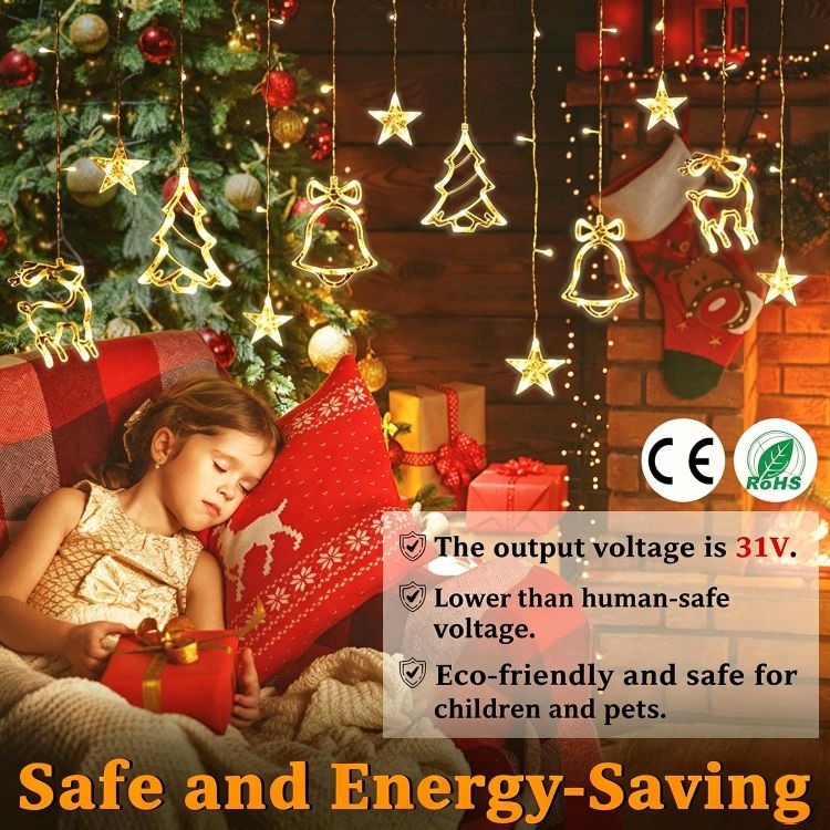 Picture of Fairy Lights with Christmas Pattern 8 Modes 138 LED 1 Pack Indoor Outdoor Christmas Lighting for Home Party