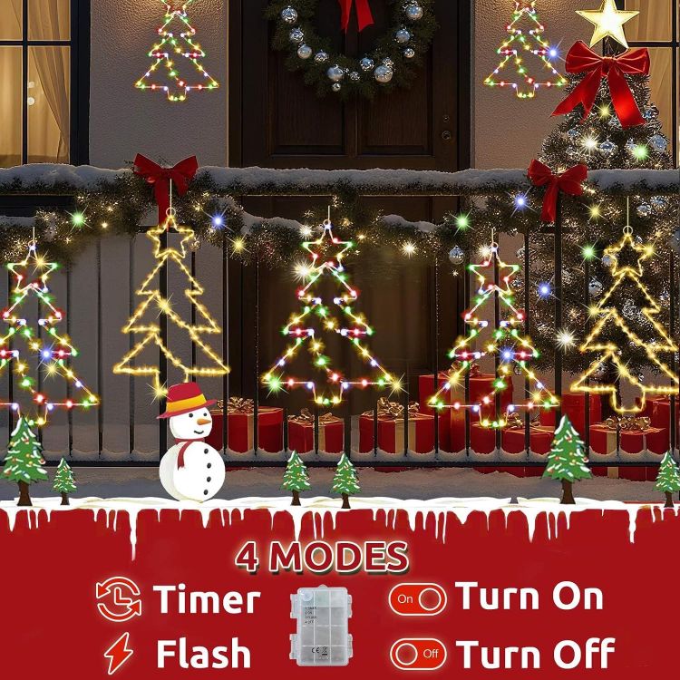 Picture of 3 Pack 55 LED Hanging Christmas Tree Light Battery Operated  Christmas Window Lights with Timer, Waterproof Xmas Tree Window Lights for Party Indoor Outdoor Xmas Decoration - Multicolor