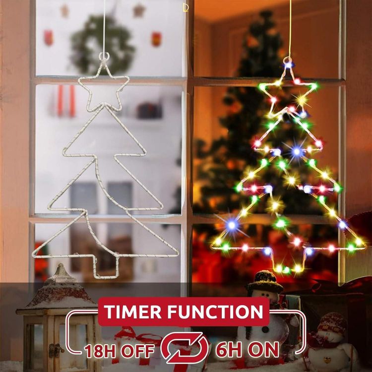 Picture of 3 Pack 55 LED Hanging Christmas Tree Light Battery Operated  Christmas Window Lights with Timer, Waterproof Xmas Tree Window Lights for Party Indoor Outdoor Xmas Decoration - Multicolor