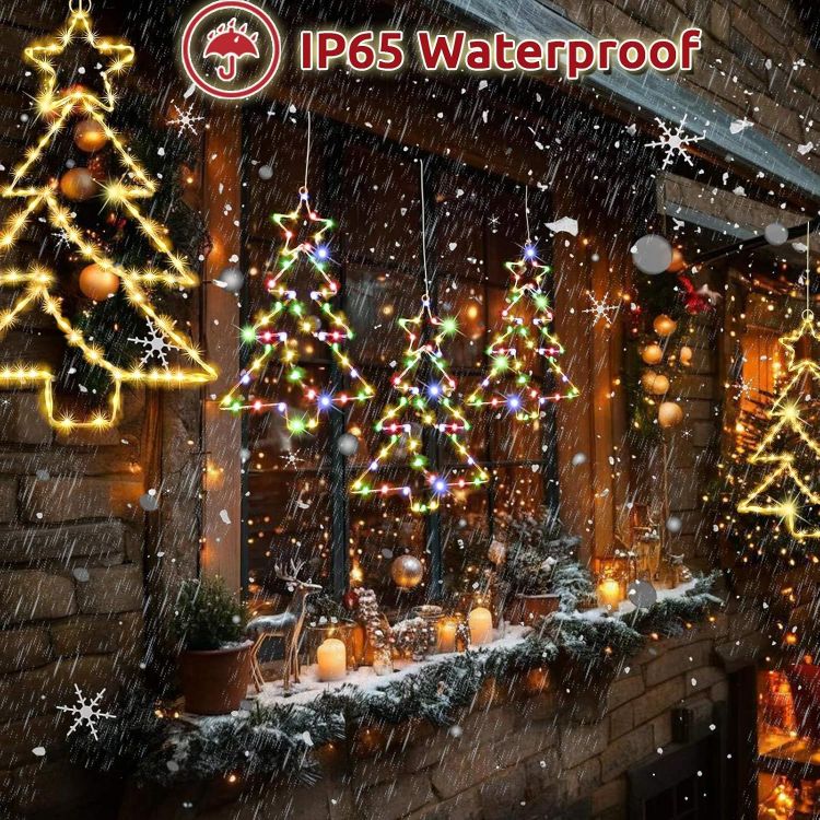 Picture of 3 Pack 55 LED Hanging Christmas Tree Light Battery Operated  Christmas Window Lights with Timer, Waterproof Xmas Tree Window Lights for Party Indoor Outdoor Xmas Decoration - Multicolor