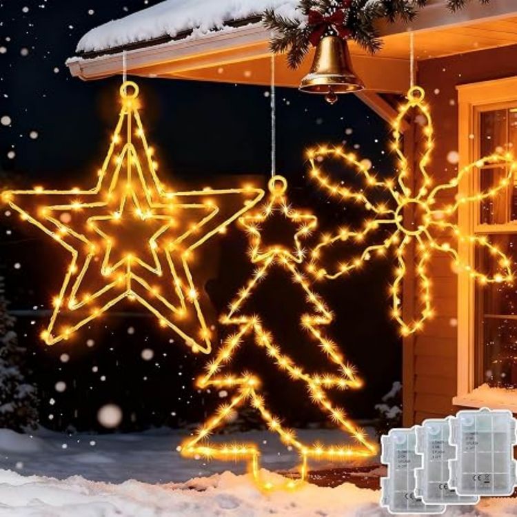 Picture of 3 Pack 55 LED Hanging Christmas Tree Light Battery Operated  Christmas Window Lights with Timer, Waterproof Xmas Tree Window Lights for Party Indoor Outdoor Xmas Decoration - Multicolor