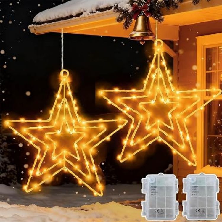 Picture of 3 Pack 55 LED Hanging Christmas Tree Light Battery Operated  Christmas Window Lights with Timer, Waterproof Xmas Tree Window Lights for Party Indoor Outdoor Xmas Decoration - Multicolor