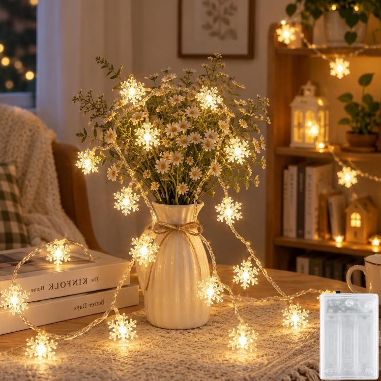 Picture of 40LED 6M Snowflake Battery Powered Christmas Fairy Lights(Warm White)  Twinkling & Steady On Modes Battery Christmas Lights, Indoor String Lights for Christmas,Decorations,Xmas,Bedroom