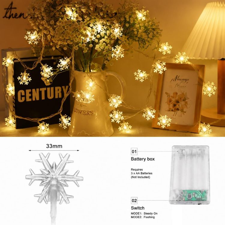 Picture of 40LED 6M Snowflake Battery Powered Christmas Fairy Lights(Warm White)  Twinkling & Steady On Modes Battery Christmas Lights, Indoor String Lights for Christmas,Decorations,Xmas,Bedroom
