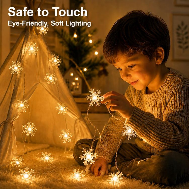 Picture of 40LED 6M Snowflake Battery Powered Christmas Fairy Lights(Warm White)  Twinkling & Steady On Modes Battery Christmas Lights, Indoor String Lights for Christmas,Decorations,Xmas,Bedroom