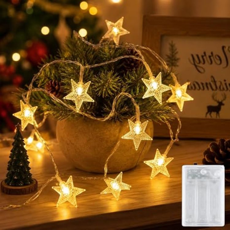 Picture of 40LED 6M Snowflake Battery Powered Christmas Fairy Lights(Warm White)  Twinkling & Steady On Modes Battery Christmas Lights, Indoor String Lights for Christmas,Decorations,Xmas,Bedroom