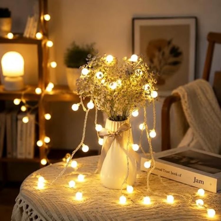 Picture of 40LED 6M Snowflake Battery Powered Christmas Fairy Lights(Warm White)  Twinkling & Steady On Modes Battery Christmas Lights, Indoor String Lights for Christmas,Decorations,Xmas,Bedroom