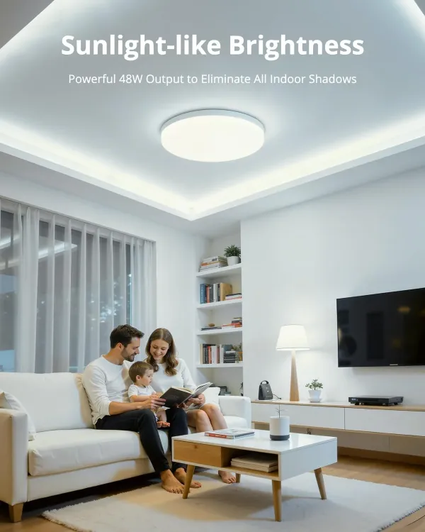 Picture of 48W Round LED Ceiling Light – Flush Mount Modern Ceiling Lamp for Bedrooms, Living Rooms, Kitchens & Hallways - A warmer way to light the rooms you actually relax in