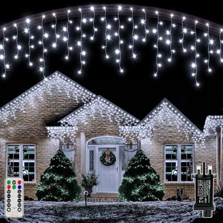 Picture of Outdoor Christmas Lights, 10M 400 LED Waterproof Hanging Fairy Light, Plug/Remote/8 Modes/Timer/Connectable Warm White String Light, Lighting Outside Gutter House Roof Xmas Decorations 
