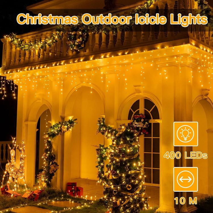 Picture of Outdoor Christmas Lights, 10M 400 LED Waterproof Hanging Fairy Light, Plug/Remote/8 Modes/Timer/Connectable Warm White String Light, Lighting Outside Gutter House Roof Xmas Decorations 