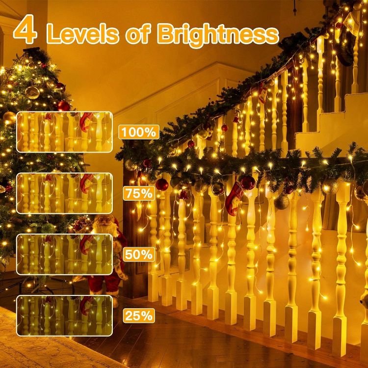 Picture of Outdoor Christmas Lights, 10M 400 LED Waterproof Hanging Fairy Light, Plug/Remote/8 Modes/Timer/Connectable Warm White String Light, Lighting Outside Gutter House Roof Xmas Decorations 