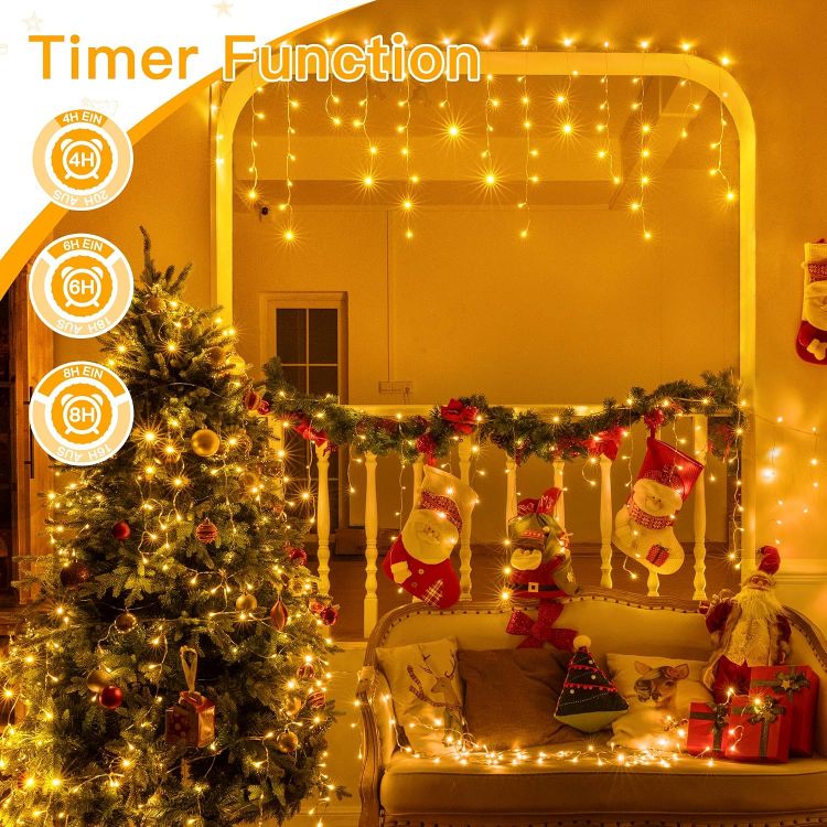 Picture of Outdoor Christmas Lights, 10M 400 LED Waterproof Hanging Fairy Light, Plug/Remote/8 Modes/Timer/Connectable Warm White String Light, Lighting Outside Gutter House Roof Xmas Decorations 