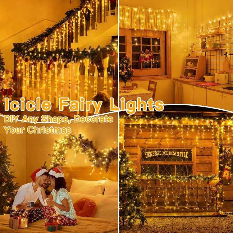 Picture of Outdoor Christmas Lights, 10M 400 LED Waterproof Hanging Fairy Light, Plug/Remote/8 Modes/Timer/Connectable Warm White String Light, Lighting Outside Gutter House Roof Xmas Decorations 