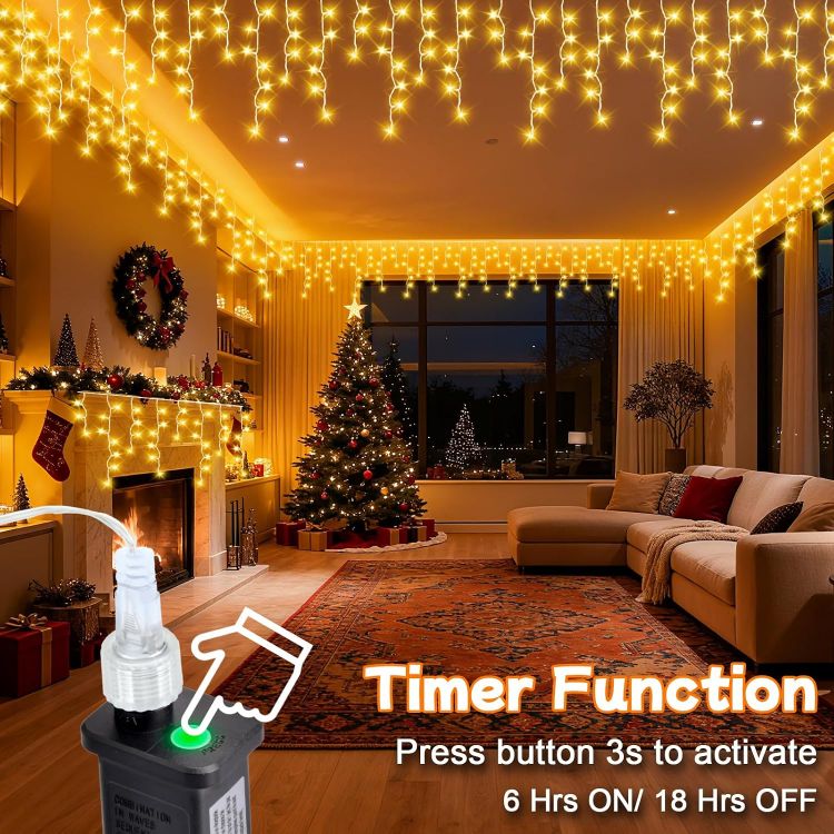 Picture of 20M 480LEDs Icicle Christmas Lights Mains Powered with Timer & Waterproof &Memory Hanging Fairy Light for Outside House Gutter Roof Window Wall Xmas Decorations-WarmWhite 
