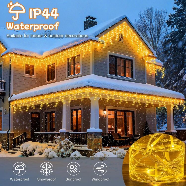 Picture of 20M 480LEDs Icicle Christmas Lights Mains Powered with Timer & Waterproof &Memory Hanging Fairy Light for Outside House Gutter Roof Window Wall Xmas Decorations-WarmWhite 