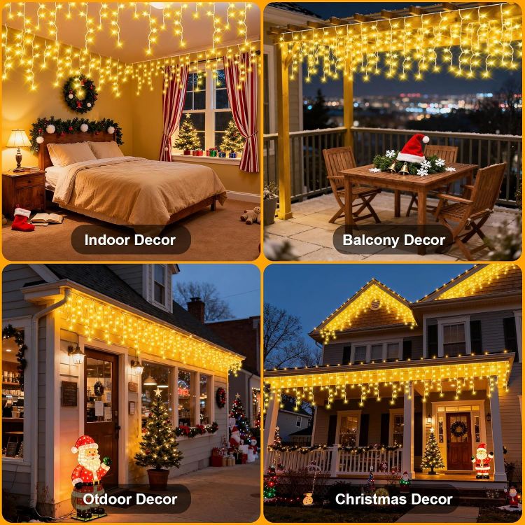 Picture of 20M 480LEDs Icicle Christmas Lights Mains Powered with Timer & Waterproof &Memory Hanging Fairy Light for Outside House Gutter Roof Window Wall Xmas Decorations-WarmWhite 